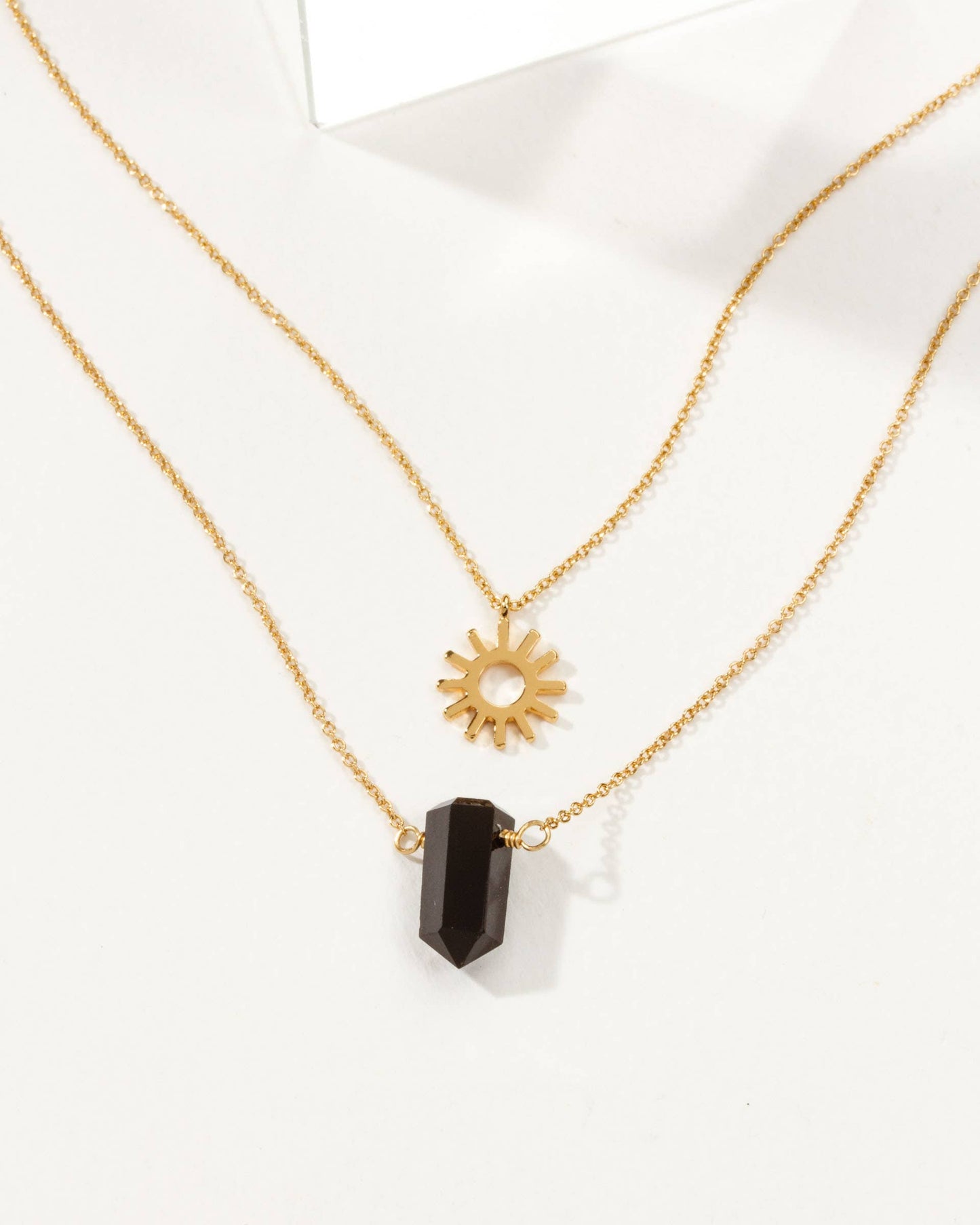 Sun Salutation Necklace Set Onyx 14k Gold Plated Brass
