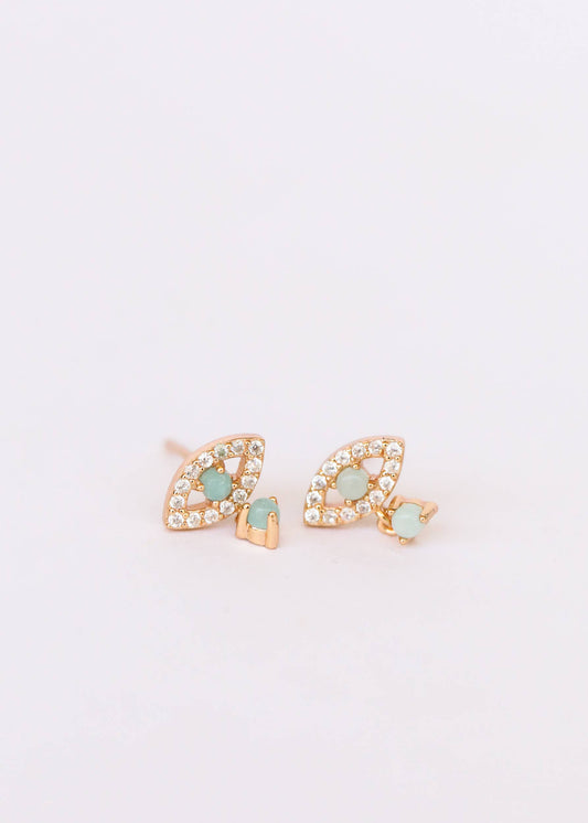 Evil Eye Drop - Amazonite - Gold Earrings for Stylish Look