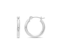 10K Solid White Gold Light Weight 2mm Tube Hoops: 14mm
