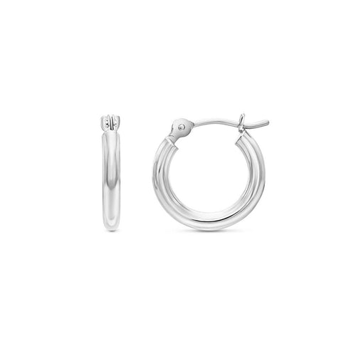 10K Solid White Gold Light Weight 2mm Tube Hoops: 12mm