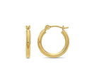 10K Solid Yellow Gold Light Weight 2mm Tube Hoops 14mm