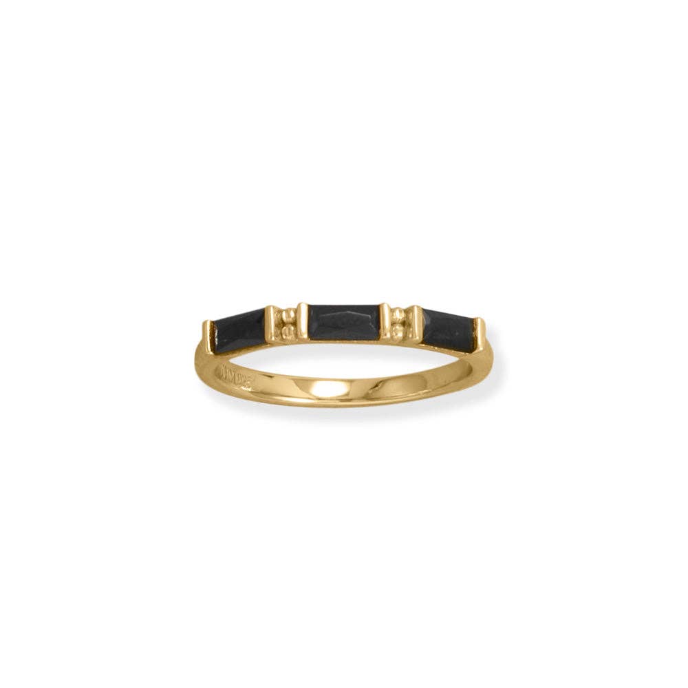 14 Karat Gold Plated Black Baguette CZ Ring - Red Bird Road