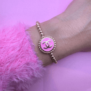 14K Gold and Pink Emblem 4mm Beaded Bracelet