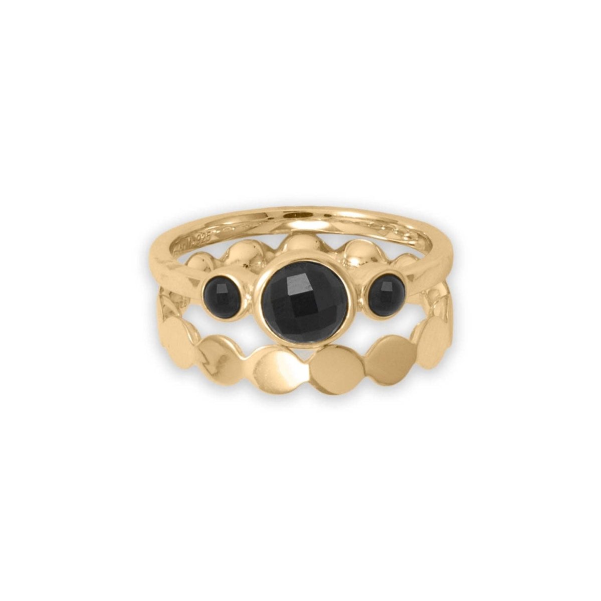 14k Gold and Triple Black Onyx Ring - Red Bird Road