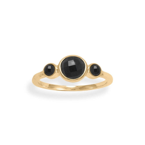 14k Gold and Triple Black Onyx Ring - Red Bird Road