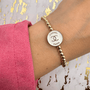 14K Gold and White Emblem 4mm Beaded Bracelet