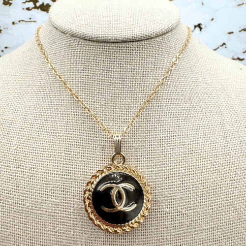 14k Gold Black CC Emblem Necklace