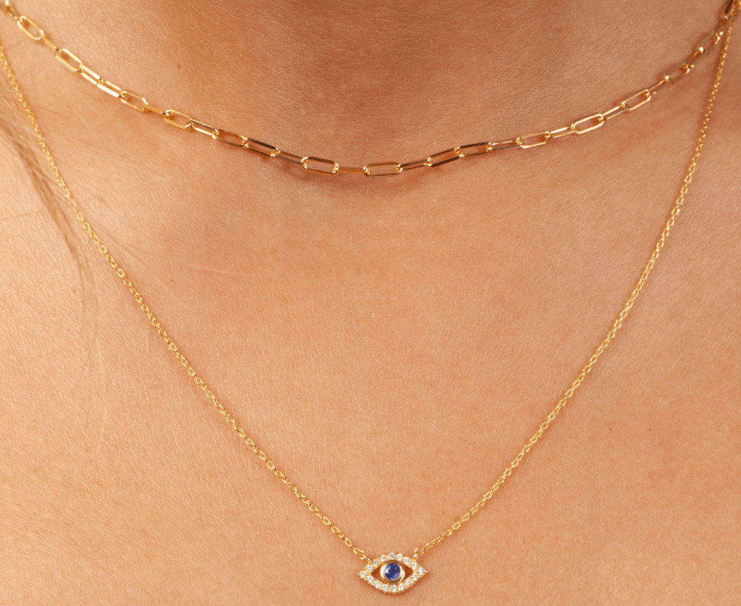 14k Gold Diamond & Sapphire Evil Eye Necklace