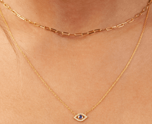 14k Gold Diamond & Sapphire Evil Eye Necklace - Red Bird Road