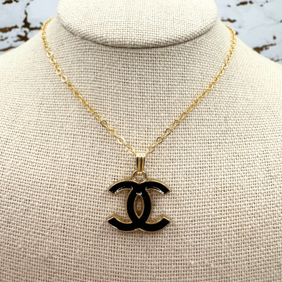 14K Gold Filled Black CC Necklace