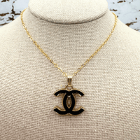 14K Gold Filled Black CC Necklace