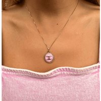 14K Gold Filled Box Chain Pink Chanel Pendant Necklace