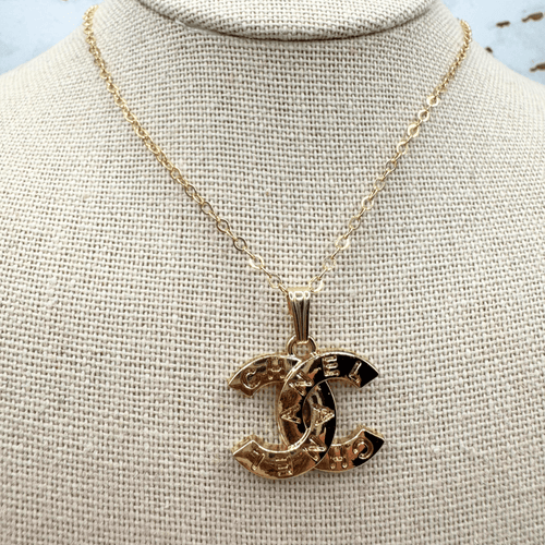 Gold Inscribed CC Necklace