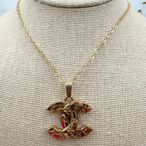 Gold Inscribed CC Necklace