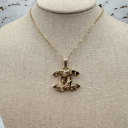 Gold Inscribed CC Necklace