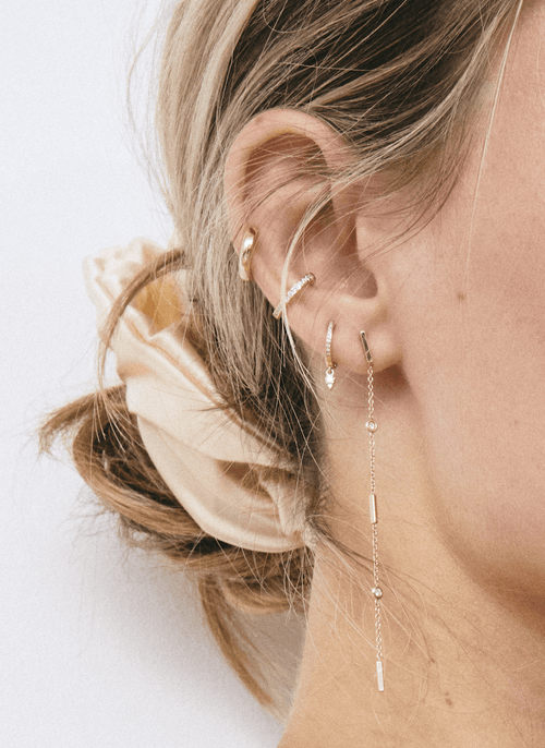 14k Gold Pave' Diamond Teardrop Dangle Huggie Earrings - Red Bird Road