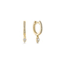 14k Gold Pave' Diamond Teardrop Dangle Huggie Earrings - Red Bird Road