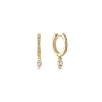 14k Gold Pave' Diamond Teardrop Dangle Huggie Earrings