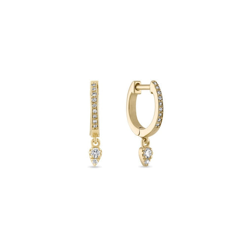 14k Gold Pave' Diamond Teardrop Dangle Huggie Earrings - Red Bird Road
