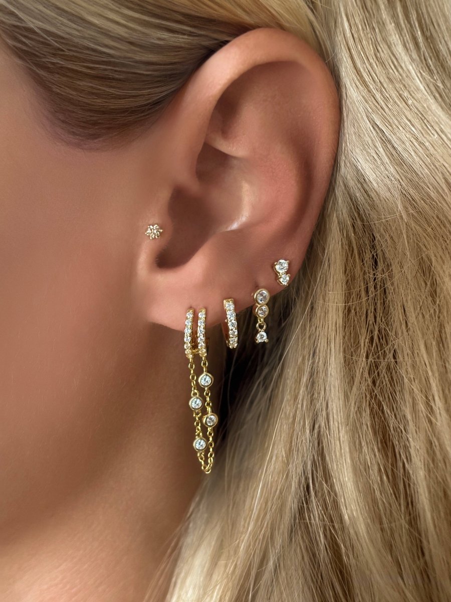 14k Gold Vermeil Double Chain Dangle Drop Huggie Earrings by Emily Volaski