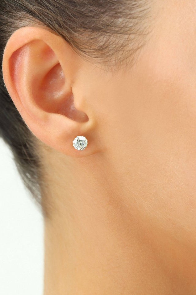 14K Solid White Gold 6mm CZ Stud Earrings by NY Gold & Silver Trading Inc.
