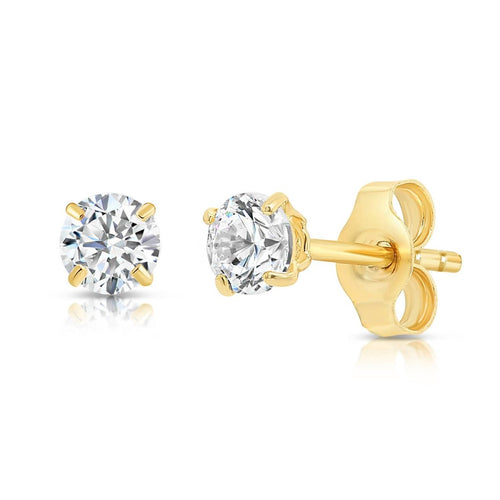 14K Solid Yellow Gold 7mm CZ Stud Earrings