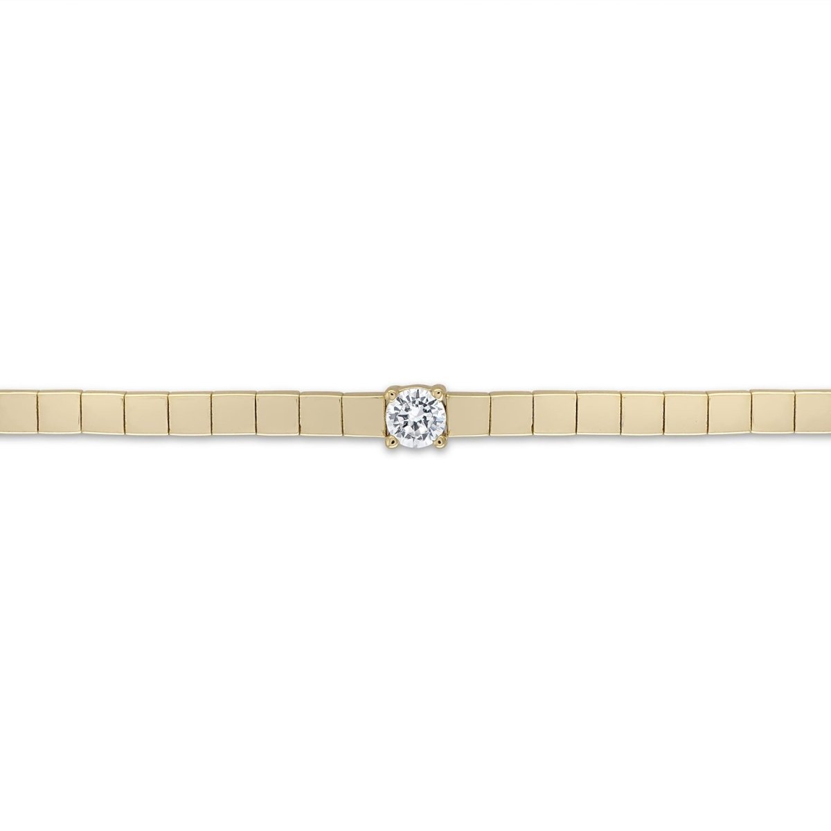14k Vermeil Bar Link Bracelet with Round CZ Center Stone - Red Bird Road