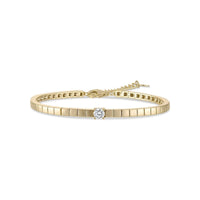 14k Vermeil Bar Link Bracelet with Round CZ Center Stone
