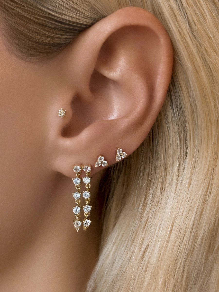 14k Vermeil CZ Double Row Chain Stud Earrings: 14k Yellow Gold Vermeil by Emily Volaski