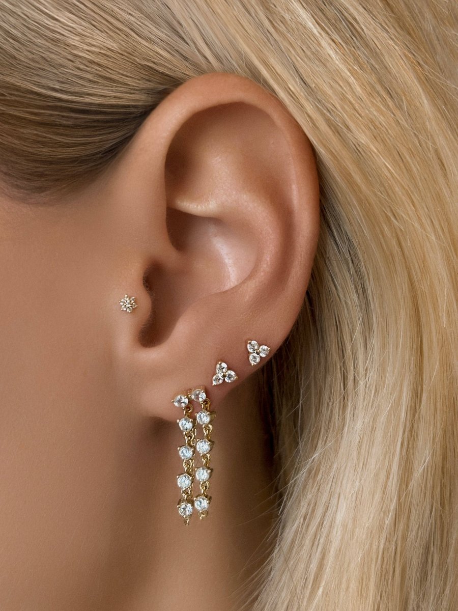 14k Vermeil CZ Double Row Chain Stud Earrings: 14k Yellow Gold Vermeil by Emily Volaski