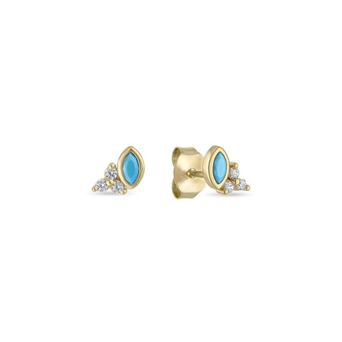 14k Vermeil Marquise Turquoise & CZ Cluster Stud Earrings by Emily Volaski