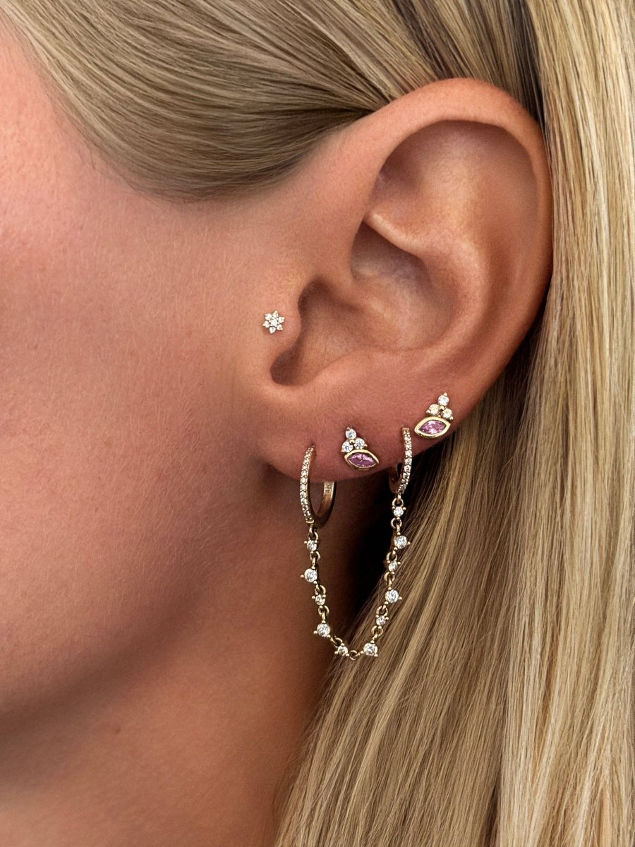 14k Vermeil Pink Sapphire & CZ Cluster Stud Earrings: 14k Yellow Gold Vermeil by Emily Volaski