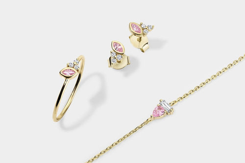 14k Vermeil Pink Sapphire & CZ Cluster Stud Earrings: 14k Yellow Gold Vermeil by Emily Volaski