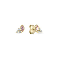 14k Vermeil Pink Sapphire & CZ Cluster Stud Earrings: 14k Yellow Gold Vermeil