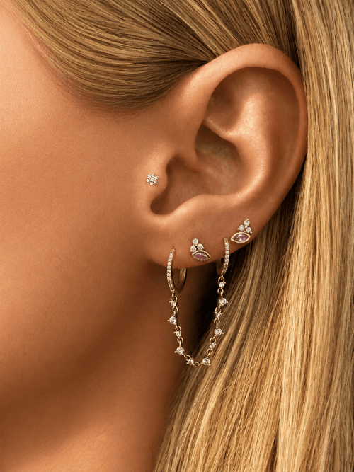 14k Vermeil Pink Sapphire & CZ Cluster Stud Earrings - Red Bird Road