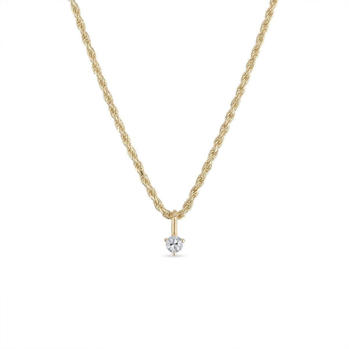 14k Vermeil Rope Chain Necklace with White Sapphire Charm