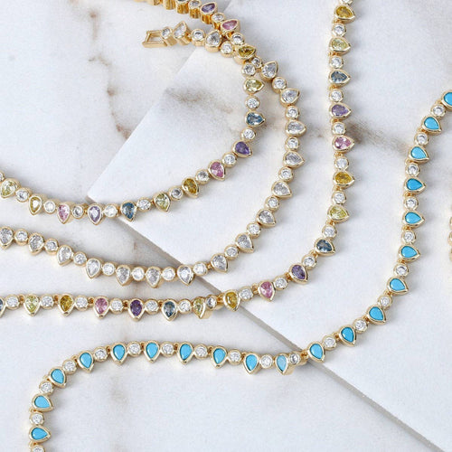 18 inch Gold Teardrop Tennis Necklace