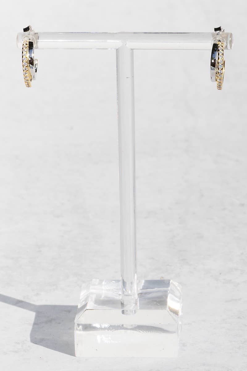18k Gold and Silver CZ Dual Huggies