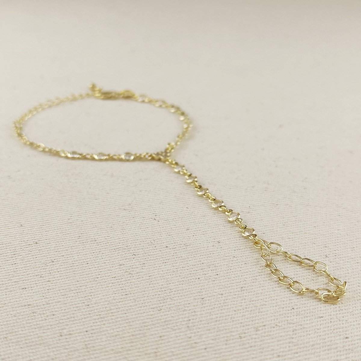 18k Gold Bezel CZ Hand Chain