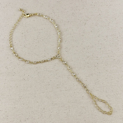 18k Gold Bezel CZ Hand Chain