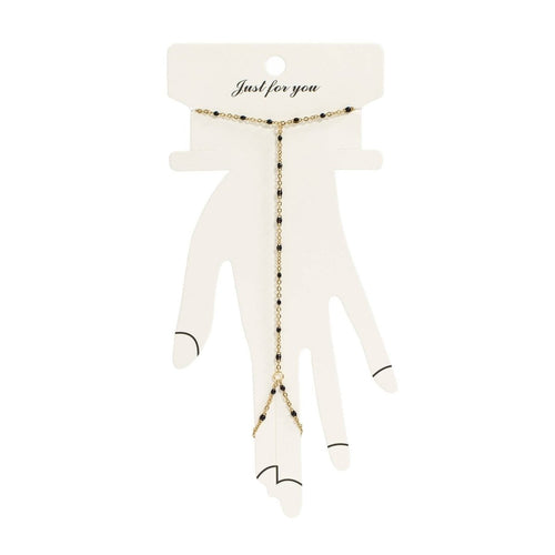 18K Gold Black Beaded Hand Chain by WJW