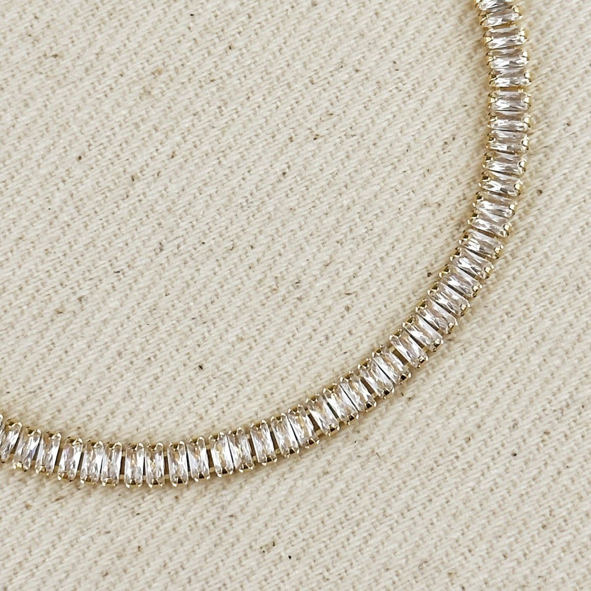 18k Gold Filled 3mm Baguette Cut CZ Tennis Bracelet by GoldFi