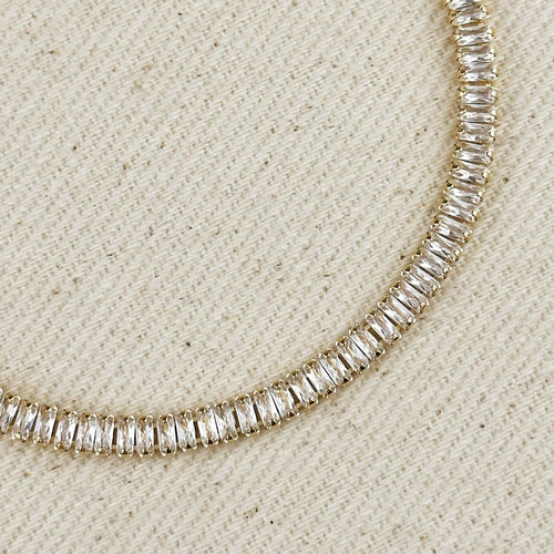 18k Gold Filled 3mm Baguette Cut CZ Tennis Bracelet by GoldFi