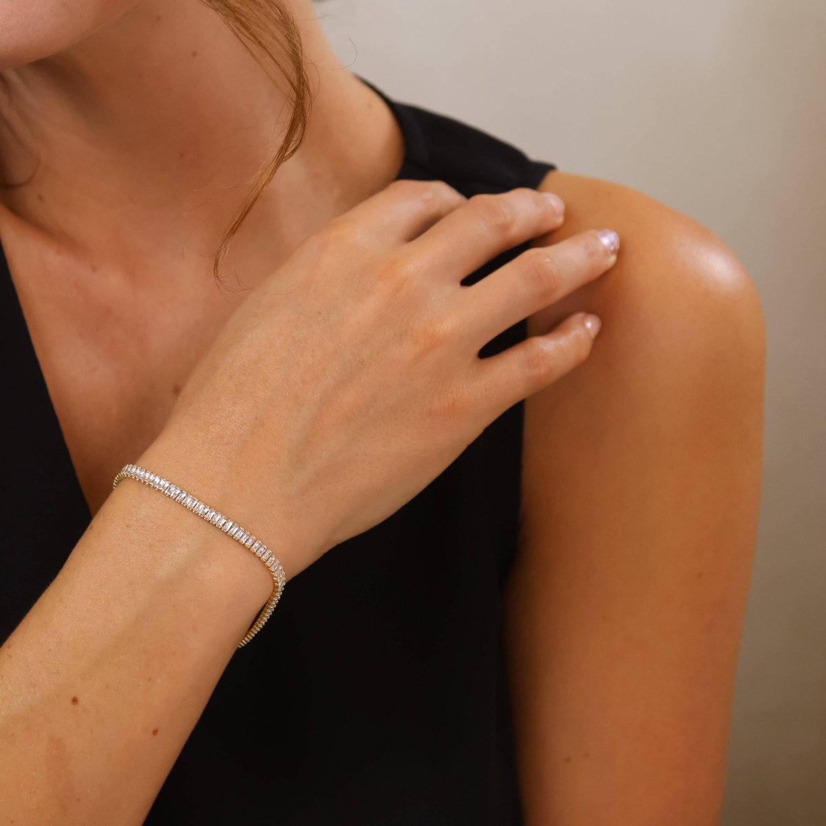 18k Gold Filled 3mm Baguette Cut CZ Tennis Bracelet by GoldFi