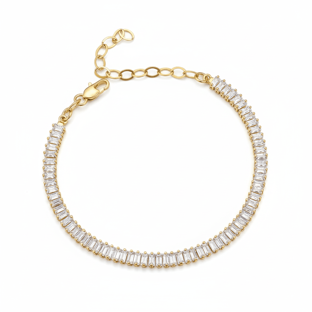 18k Gold Filled 3mm Baguette Cut CZ Tennis Bracelet