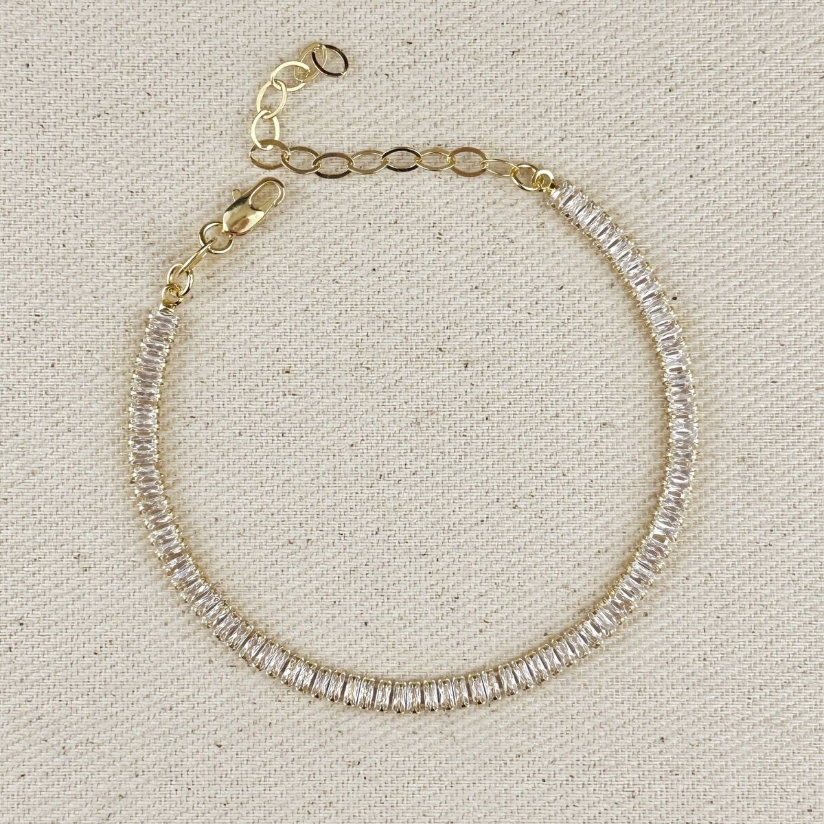 18k Gold Filled 3mm Baguette Cut CZ Tennis Bracelet by GoldFi