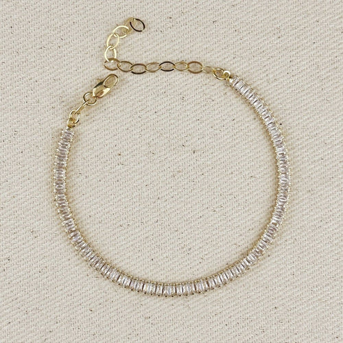18k Gold Filled 3mm Baguette Cut CZ Tennis Bracelet by GoldFi