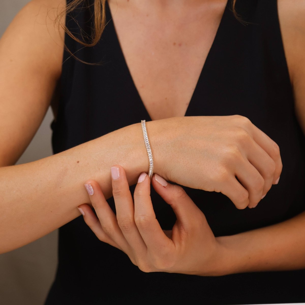 18k Gold Filled 3mm Baguette Cut CZ Tennis Bracelet by GoldFi