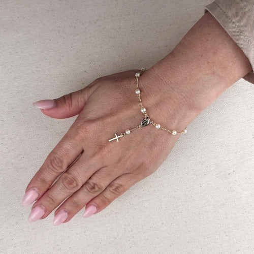 18k Gold Filled Pearl & Figaro Rosary Bracelet by GoldFi