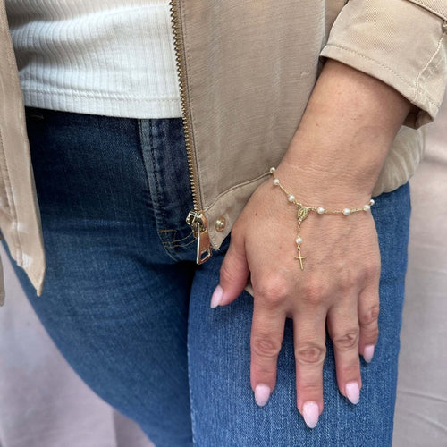 18k Gold Filled Pearl & Figaro Rosary Bracelet by GoldFi